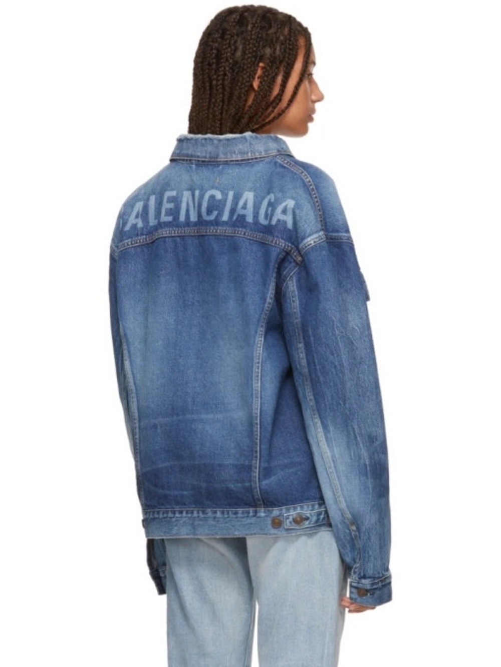 Balenciaga Blue Like a Man Denim Jacket 2018 Back Logo Print Japan XS Oversized